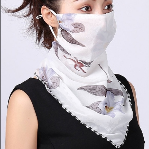 Face Mask Covering Scarf Floral Print Chiffon - Picture 5 of 6
